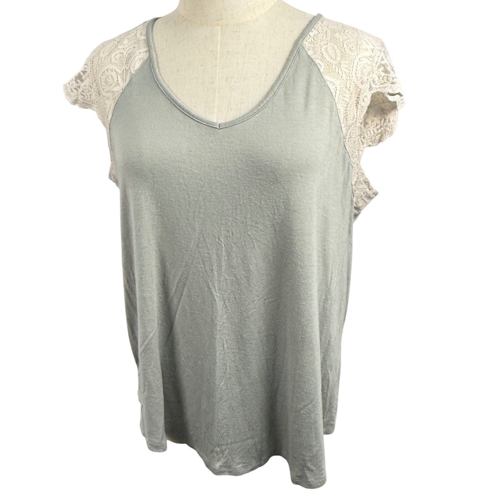 rue21 XL Lace Sleeve V-Neck Top XL High Low Fairy Y2K Indie Sleaze Earthy Summer